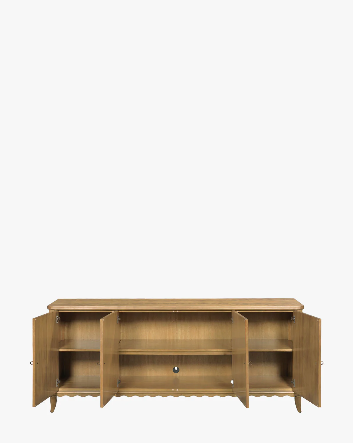 Natural Wood Sideboard with Scalloped Apron & Tapered Legs for Living Room