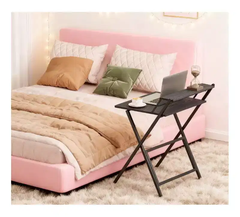 TUYOHW Foldable Study Desk,Folding Computer Desk with Monitor Shelf,X-Shaped Steel Frame,Writing Desk for Home Office,Study,Small Spaces