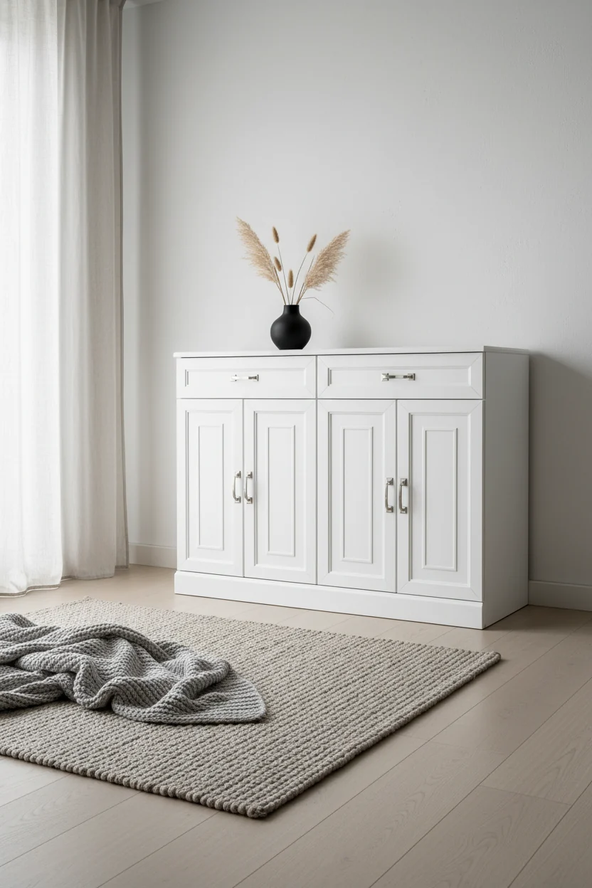 Sideboard White - Adjustable Shelves, Storage, 4 Doors, 2 Drawers, Dining Room, Traditional Style