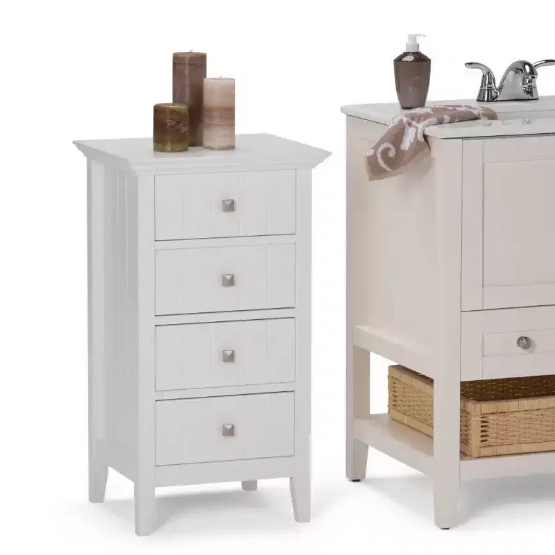Normandy Four-Drawer Floor Storage Bath Cabinet White, Microfiber, Machine Washable, Non-Slip Backing