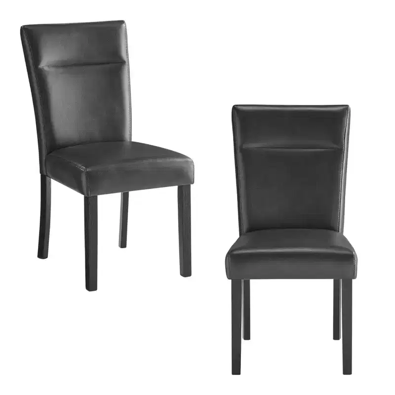 Charcoal & Black Faux Leather Dining Side Chairs, Set of 2