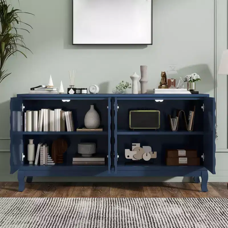 59 Sideboard Buffet Cabinet, Wood Storage Cabinet with Adjustable Shelf, Four Door Coffee Bar Cabinet, Console Cabinet for Living Room Hallway