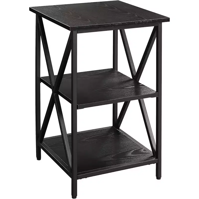 Belmont Glass End Table with Shelf, Tempered Glass Sides, Spacious Top and Lower Storage Shelf for Books and Accessories