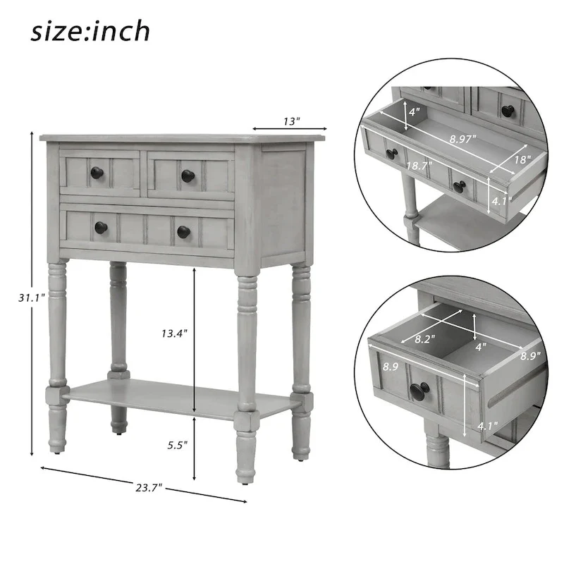 3-Drawer Console Table with Bottom Shelf