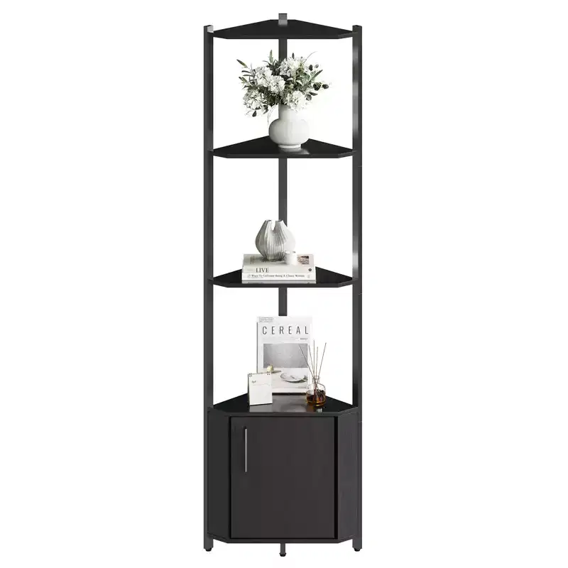 5-Tier Industrial Corner Bookshelf Stand for Bedroom, Living Room, Office, Kitchen and Bathroom