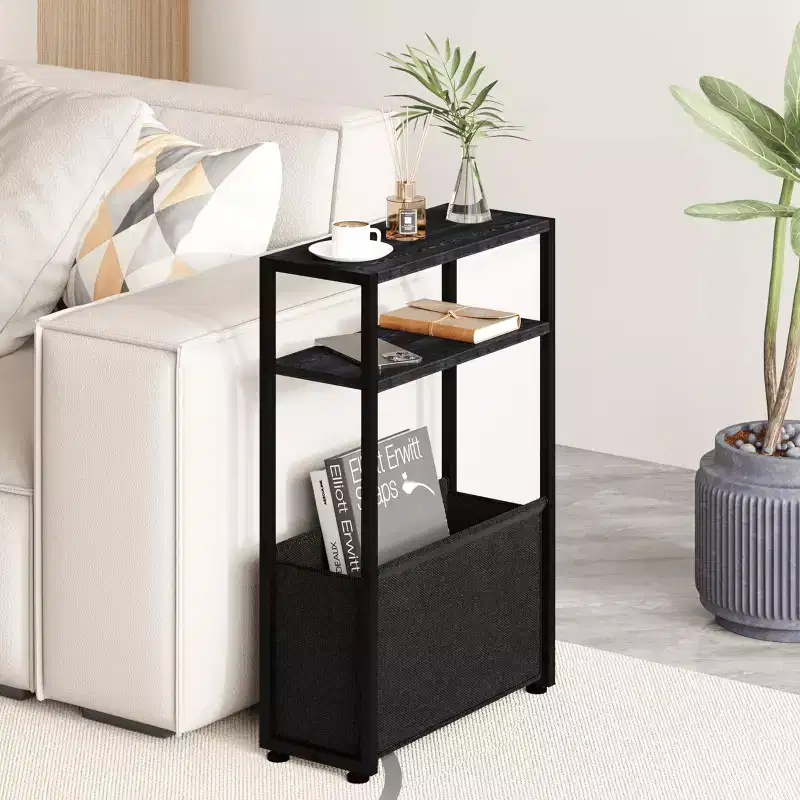 Narwey Narrow Side Table, Slim Side Table with Magazine Rack
