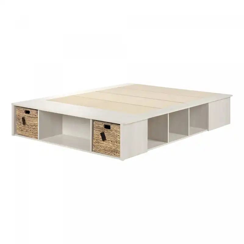 Storage Platform Bed With Wicker Baskets - Winter Oak