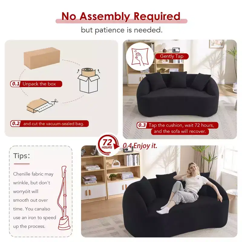 Whisen 55 Scratch-Resistant Chenille Curved Loveseat Full Compression Sofa Couch