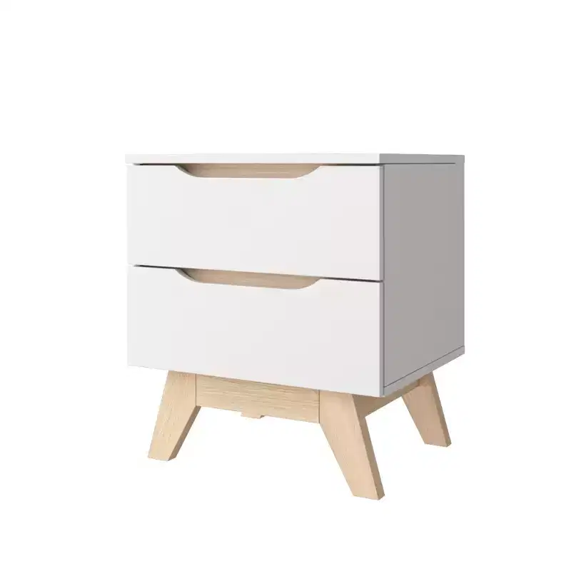 Homez 18.89 in. White and Natural Oak Rectangle Wood End Table with 2 Drawers