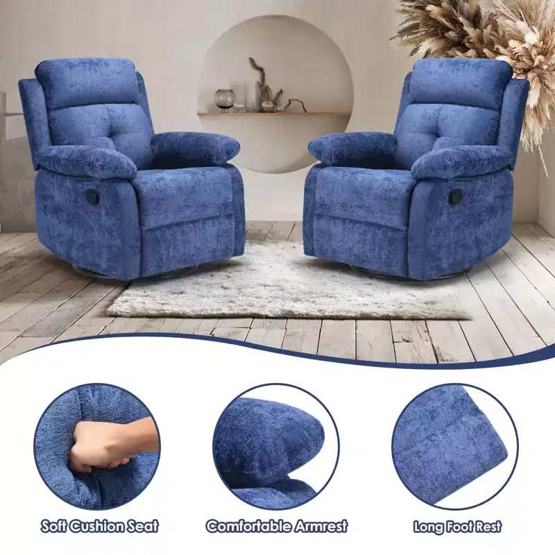 GDFStudio Janna Modern 360 Swivel Rocking Upholstered Recliner Chair
