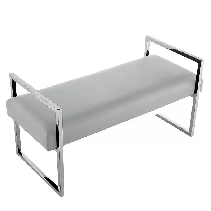 Inspired Home Dalia Velvet/PU Leather Bench with Gold/Chrome Frame