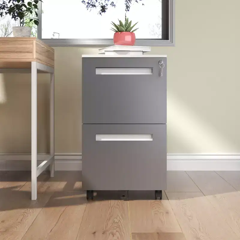 2-Drawer Mobile File Cabinet with Lock, All-Steel Metal Storage Cabinet on 360 Wheels