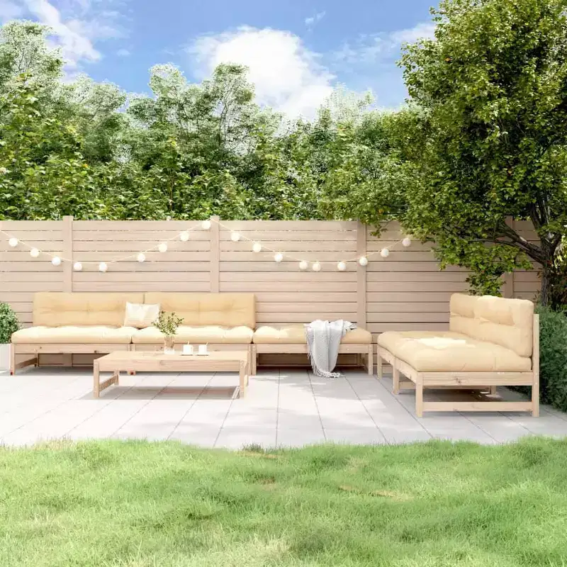 vidaXL 6 Piece Outdoor Patio Lounge Set - Solid Wood Pine Garden Furniture - Modular Design for Garden, Terrace, Deck