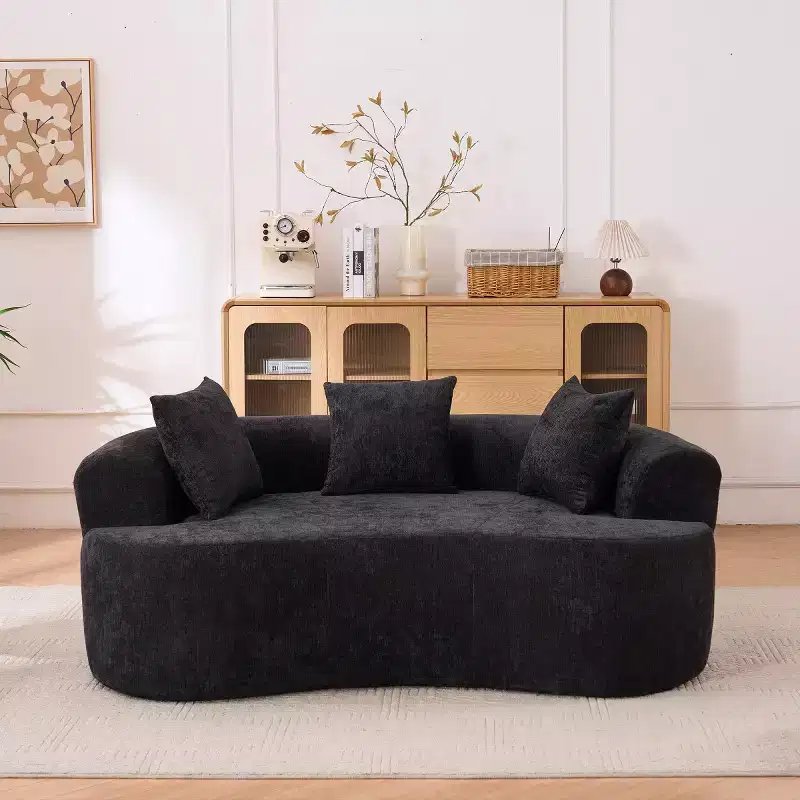 Modern Crescent-Shaped Sofa with Pillows, Chenille Deep-Seat Cloud Couch for Living Room or Bedroom, Apartment-Panipeachy