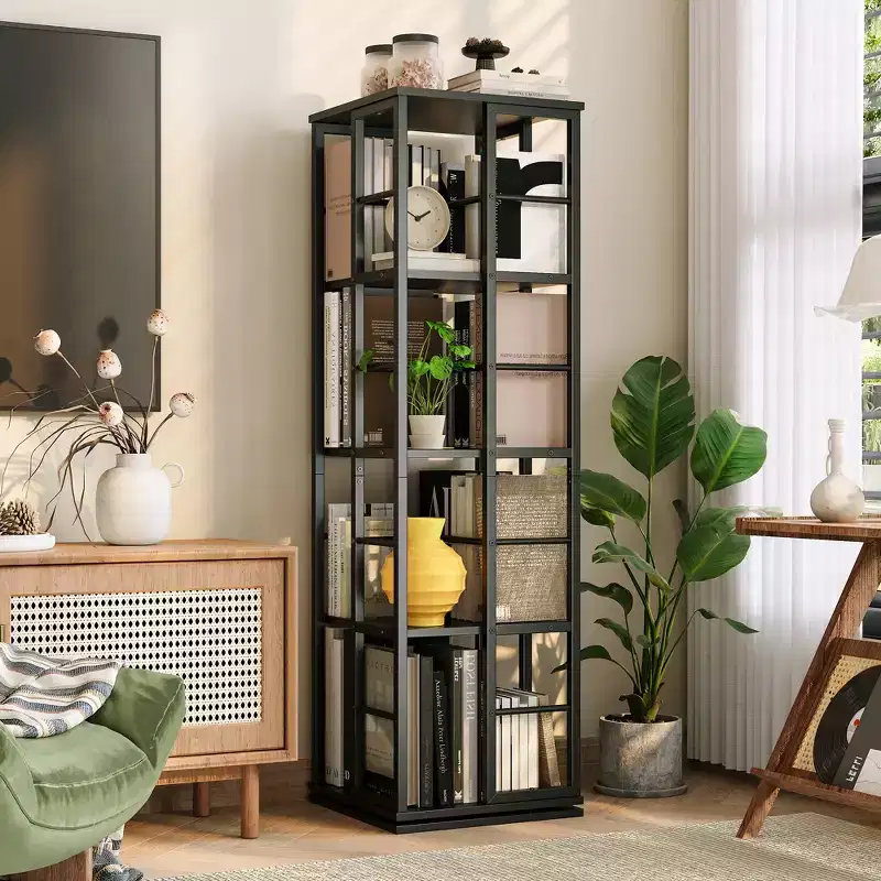 4-Tier Rotating Bookshelf with Metal Frame (15.75 x 54 in)
