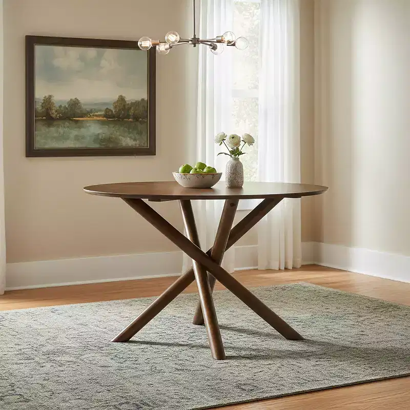 Round Dining Table, Walnut Finish