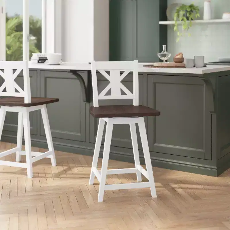 Flash Furniture Gwendolyn Commercial Grade Solid Wood Modern Farmhouse Swivel Counter Height Barstool