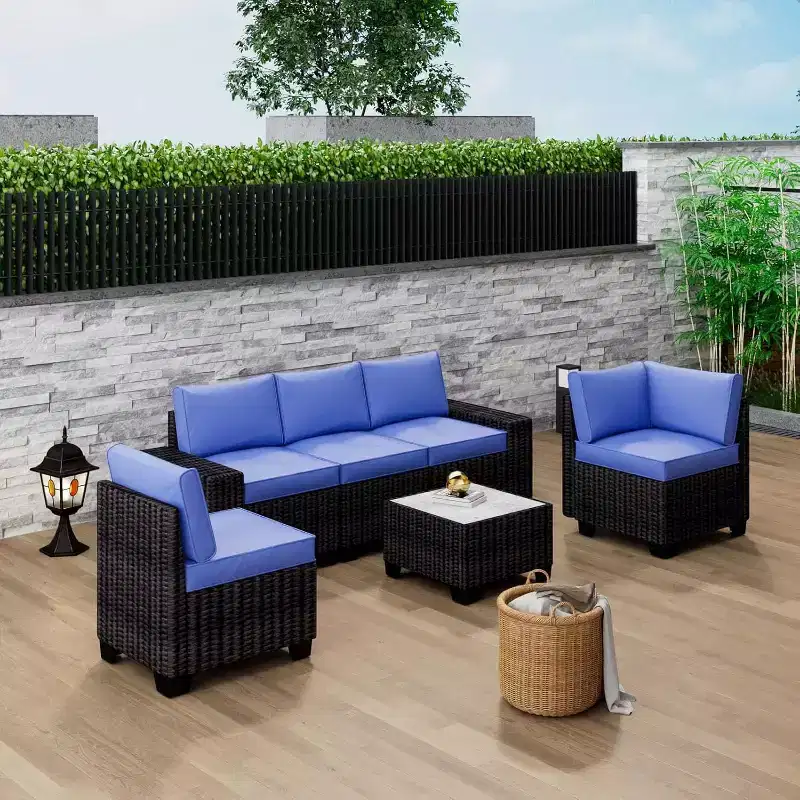 6-Piece Patio Furniture Set, Sectional Furniture PE Rattan Sofa Set, Rattan Wicker Conversation Sets, Outdoor Sofa Set for Backyard, Balcony