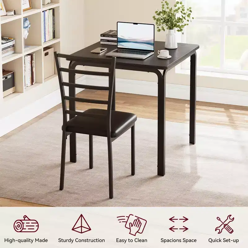 3-Piece Kitchen Dining Room Table Chair Set, Modern Dinette Set for 2, 2 Metal-Back Chairs, for Dinette, Kitchen, Dining Room