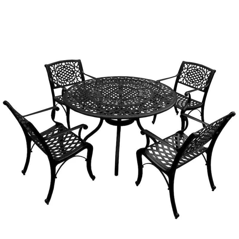 Outdoor Mesh Lattice 48 inch Round Dining Set with Four Chairs - N/A