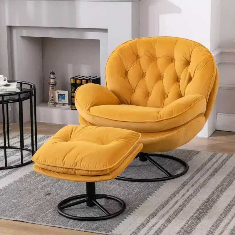 Modern Accent Chairs for Bedroom with Ottoman, Accent Leisure Chair with Cushioned Seat