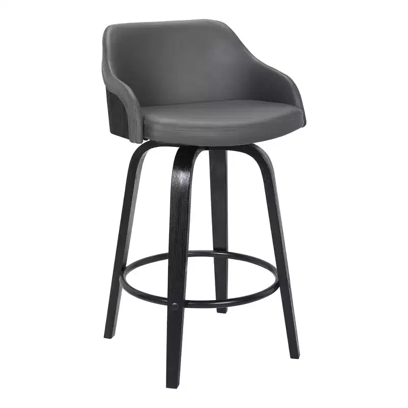HomeRoots 30 Gray And Black Iron Swivel Low Back Bar Height Bar Chair