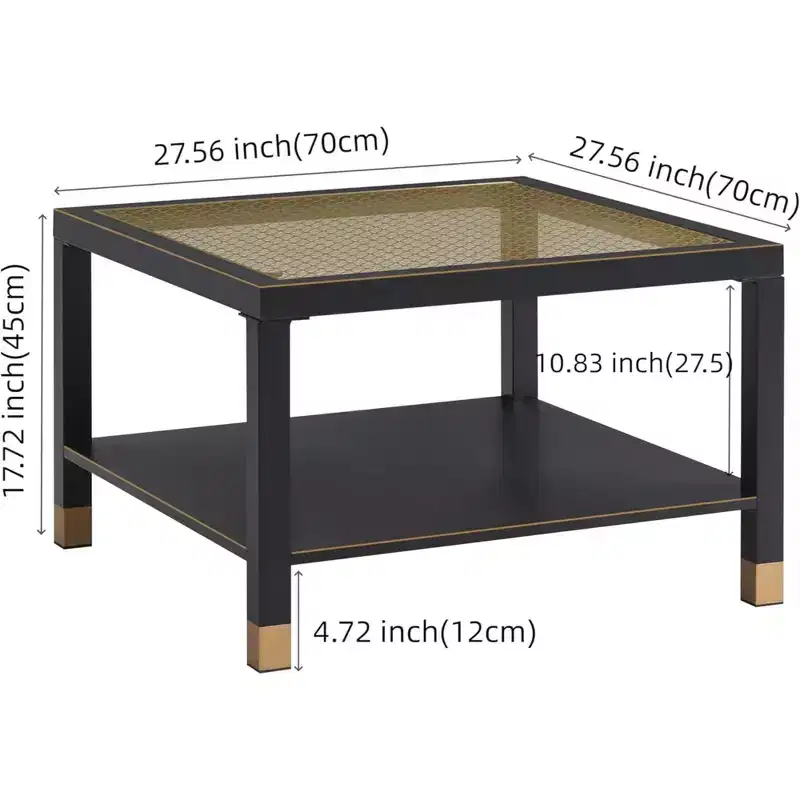 Everett Gold Mesh Glass Coffee Table with Metal Frame