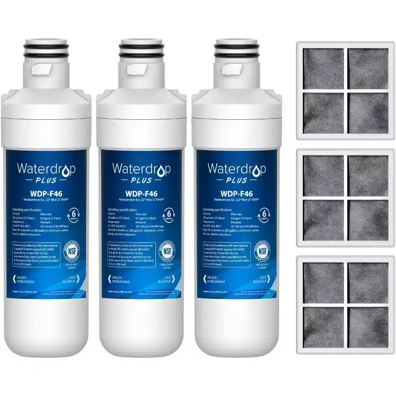 Waterdrop Plus LT1000PC ADQ747935 NSF 401 Refrigerator Water Filter and Air Filter, Reduce PFAS, Replacement for LG LT1000P, LRFWS2906V,3 Combo