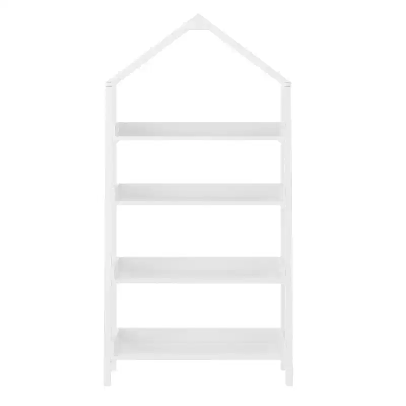 Wood Open Bookshelf with Covered Triangular Top, 4 Shelves and Squared Legs