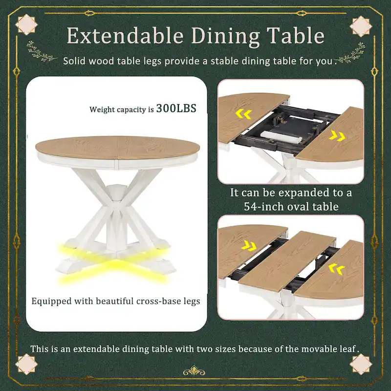 Functional Dining Table Set with Extendable Table and 4 Upholstered Chairs