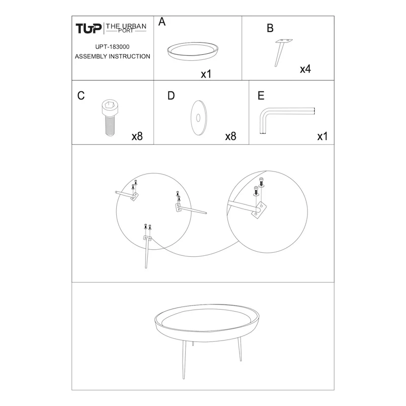 Round Mango Wood Coffee Table with Splayed Metal Legs, Brown and Black