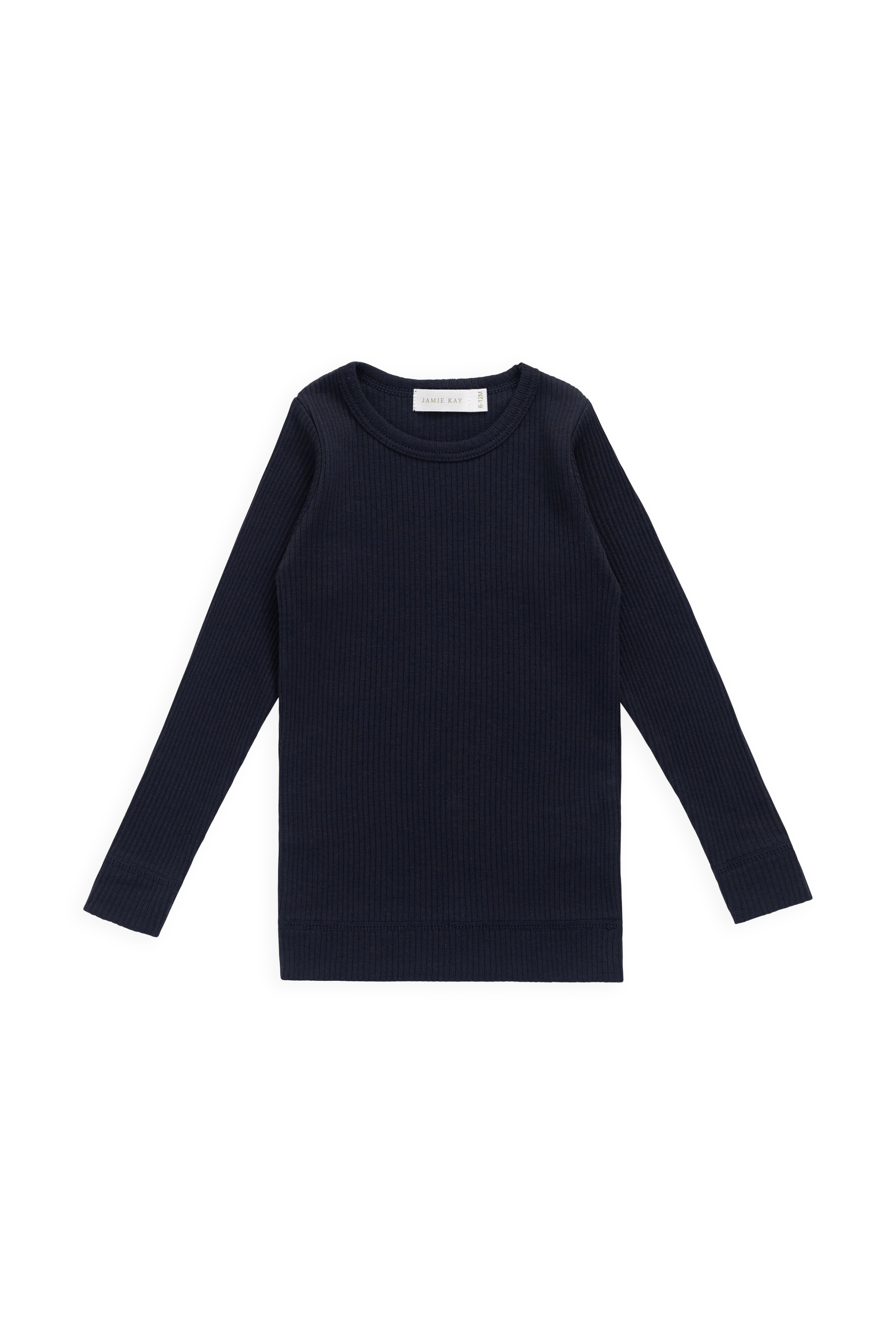 Classic  Navy Ribbed Organic Cotton-Modal Long Sleeve Top with Button Placket for Layering NB–10Y