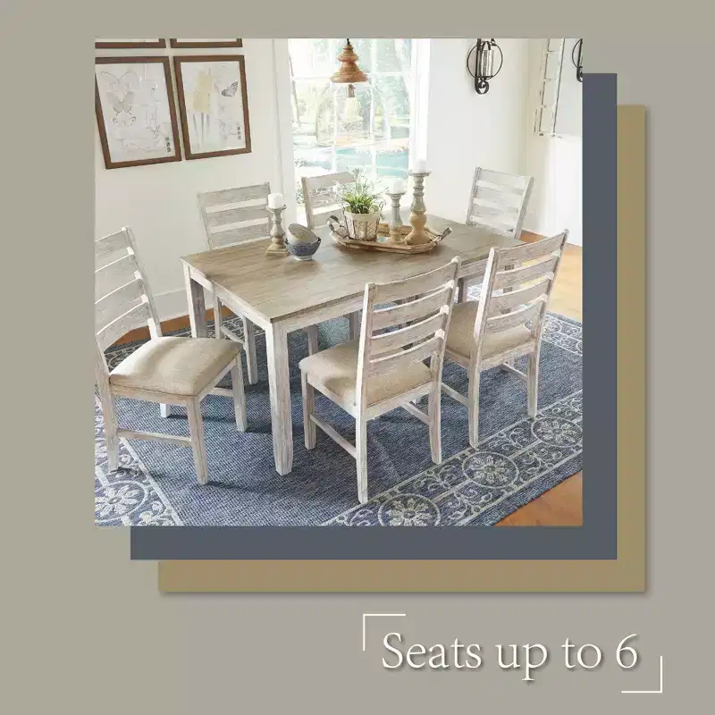Signature Design by Ashley Set of 7 Skempton Dining Room Table Set Light Brown: Modern 6-Seater Rectangle Non-Extension