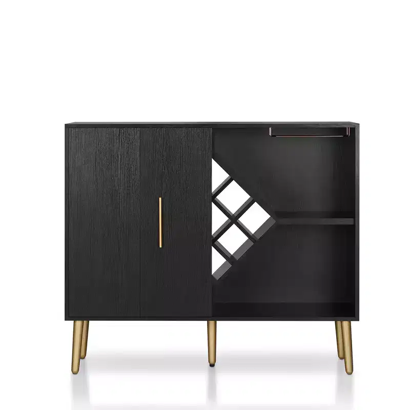 HOMES: Inside + Out Miko Wine Cabinet Galaxy Black: Modern Bar Storage, Glassware Rack, 9-Bottle Capacity