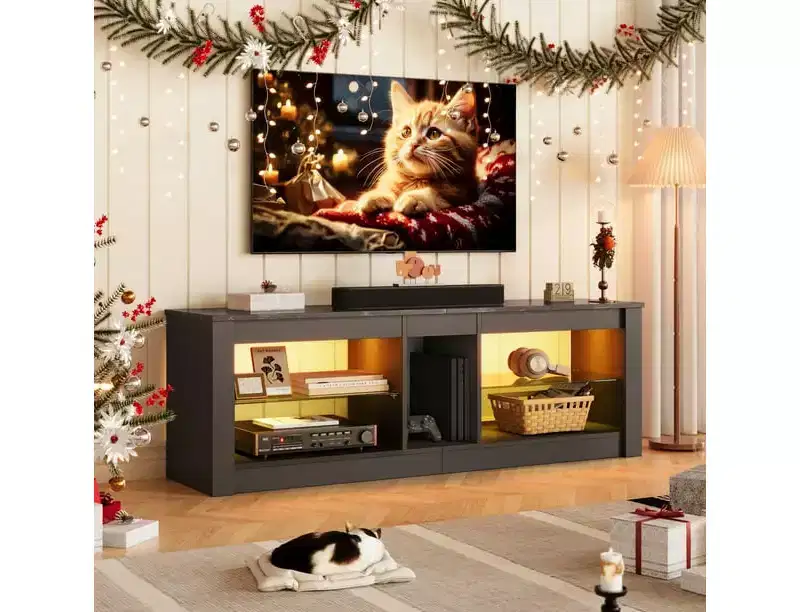 Particle Board TV Stand with Glass Shelves 18.5''H x 55.12''W x 13.78''D