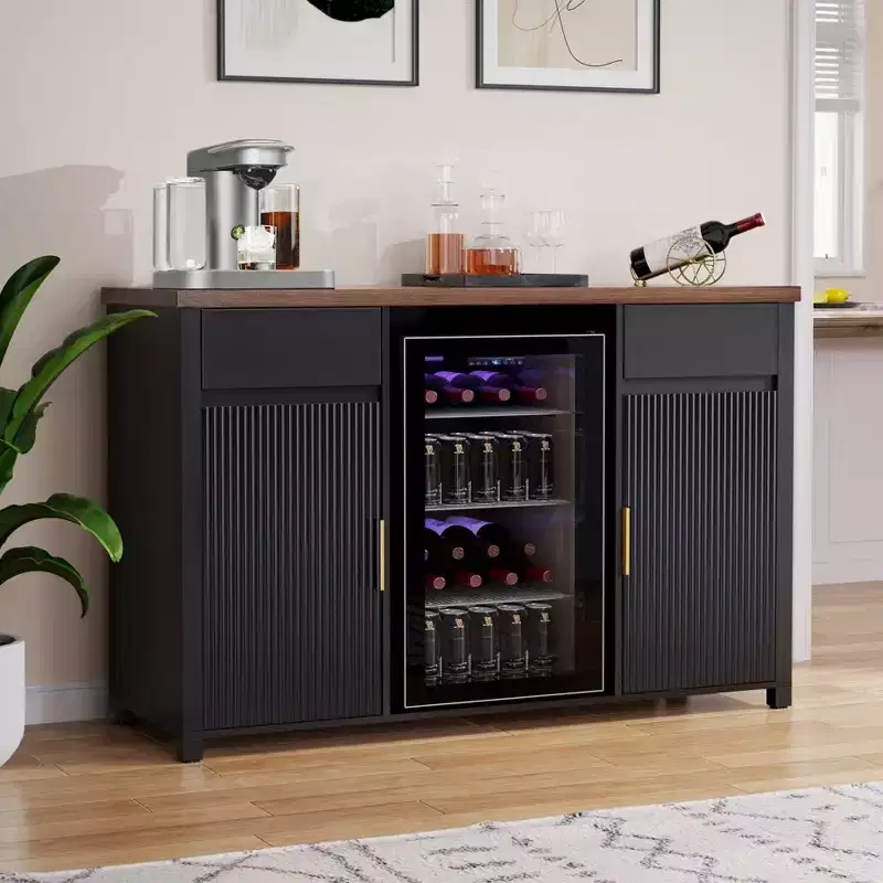 Coffee Bar Cabinet with Fridge Space Mini Fridge Cabinet Buffet Sideboard 53.2