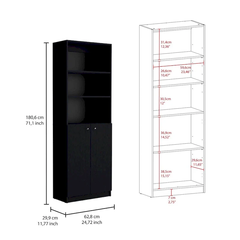74 Wide 5-Shelf and Cabinet Bookcase