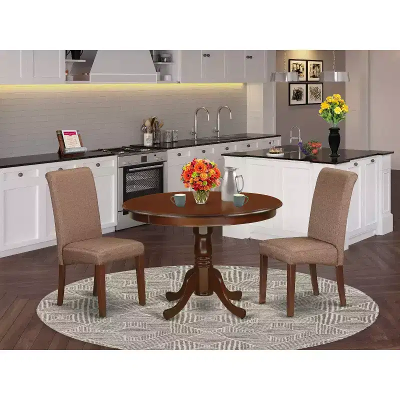 Round Dining Table Set 3pc Small Kitchen Table w/ Linen Chairs - HomeStock