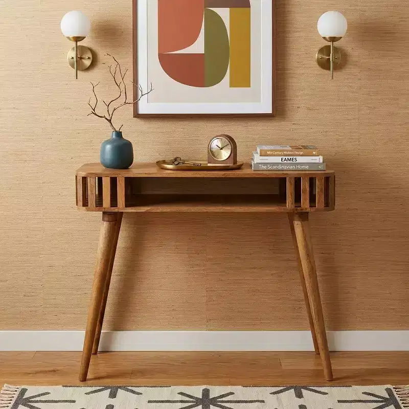 HomeRoots 33 Oak Solid Wood Console Table With Shelf