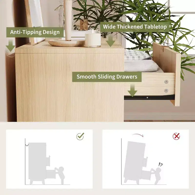 Natural Oak 4-Drawer Dresser, Fluted Panel, Mid-Century Style, 1-Person Assembly