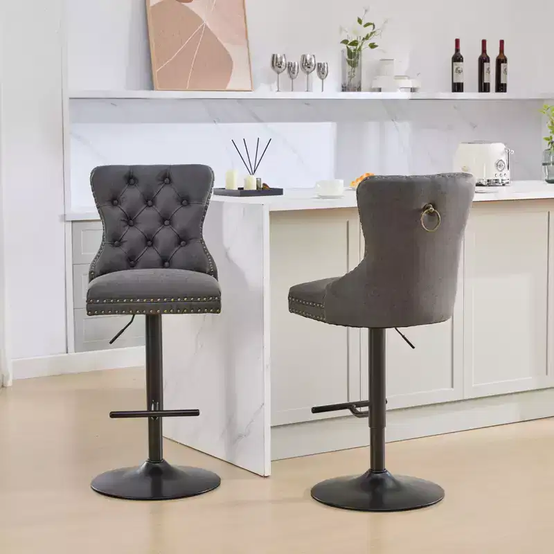 CLIHOME Set of 2 Retro PU Swivel Barstools Adjustable Seat Height, Modern Bar Stools with Backs Comfortable Tufted
