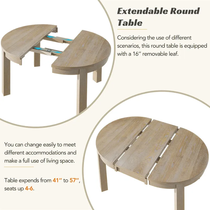 Merax Farmhouse 5-Piece Extendable Round Dining Table Set