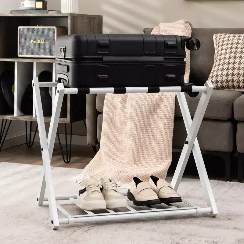 Costway Set of 2/4 Folding Metal Luggage Rack Suitcase Shoe Holder Hotel Guestroom with Shelf
