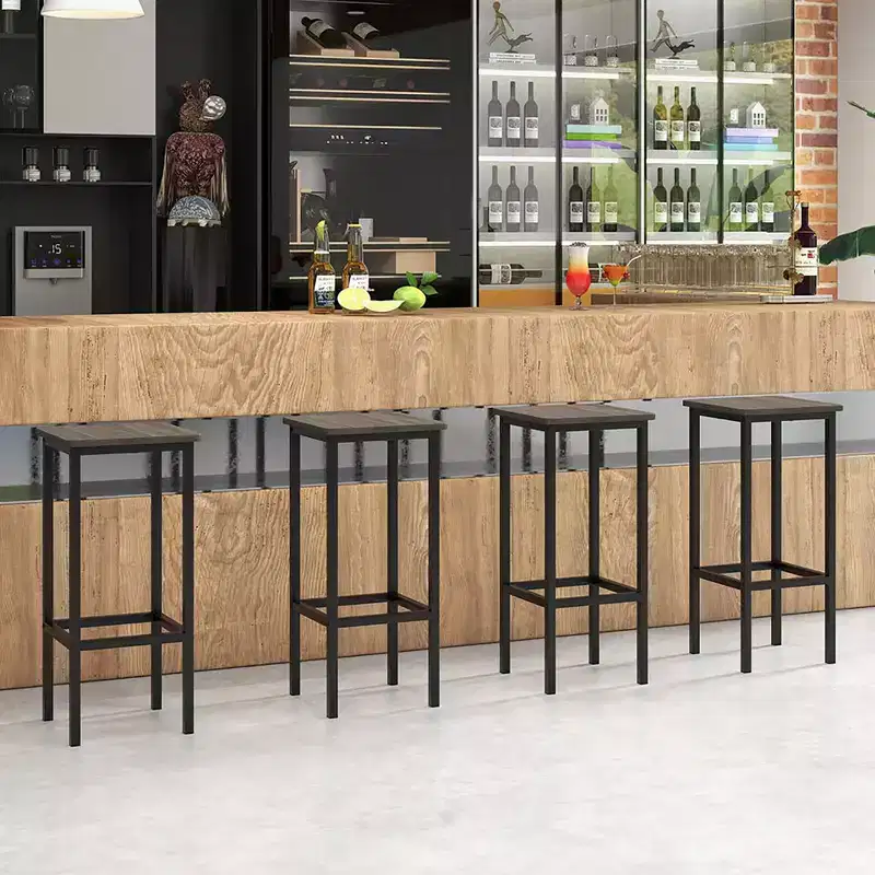 4PCS 26 Bar Stool w/ Metal Frame Footrest Backless Counter Height Stool Gray
