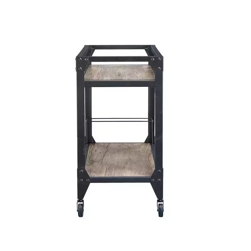 Rustic Oak Bar Serving Cart – Charcoal Finish, Caster Wheels