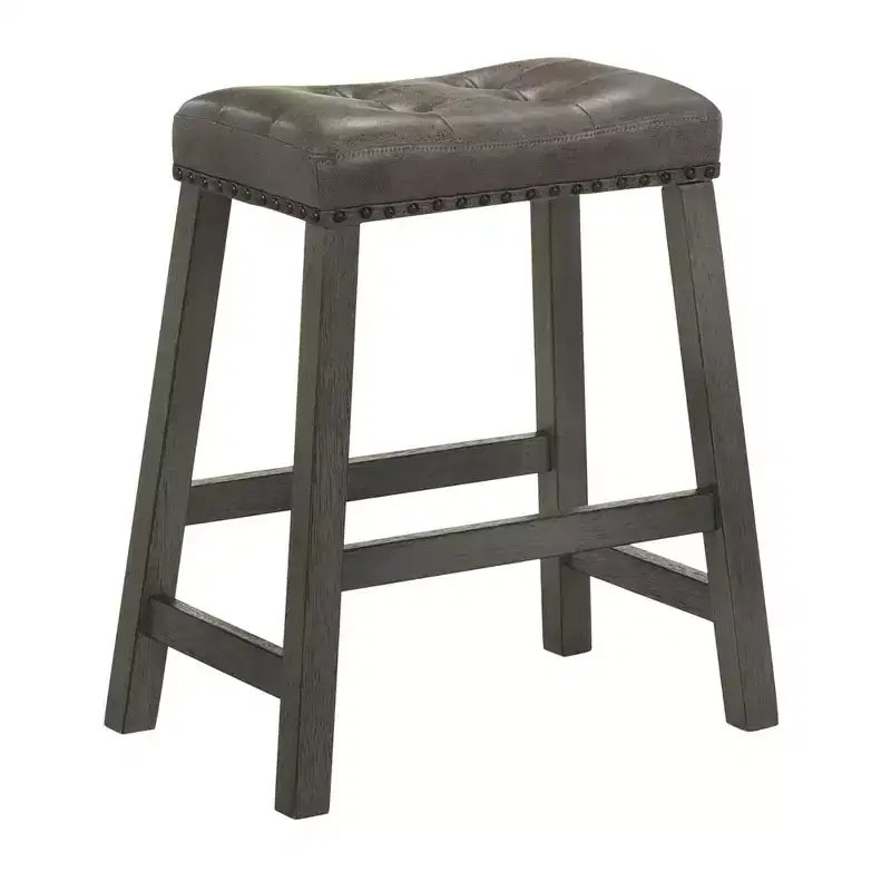Okak 25 Inch Counter Stools Set of 2, Rustic Backless Barstools with Leather Seat and Distressed Finish, Space-Saving Farmhouse Seating