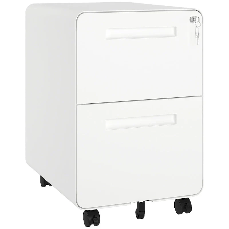 Black/White 2-Drawer Rolling Locking Steel File Cabinet for 1 Person