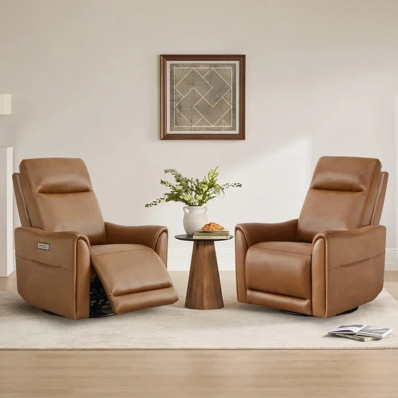 Power Swivel Genuine Leather Recliner Chair Nursery Glider