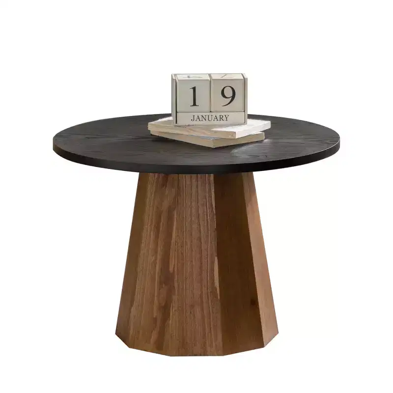 GDFStudio Parkey 23.62 Modern Round Coffee Table with Tree Bark Pattern