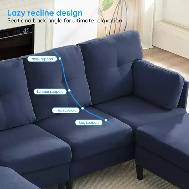 Mjkone Modular Convertible Sectional Sofa Couch, Upholstered Comfy Fabric 4-Seater Sofa with Movable Ottomans